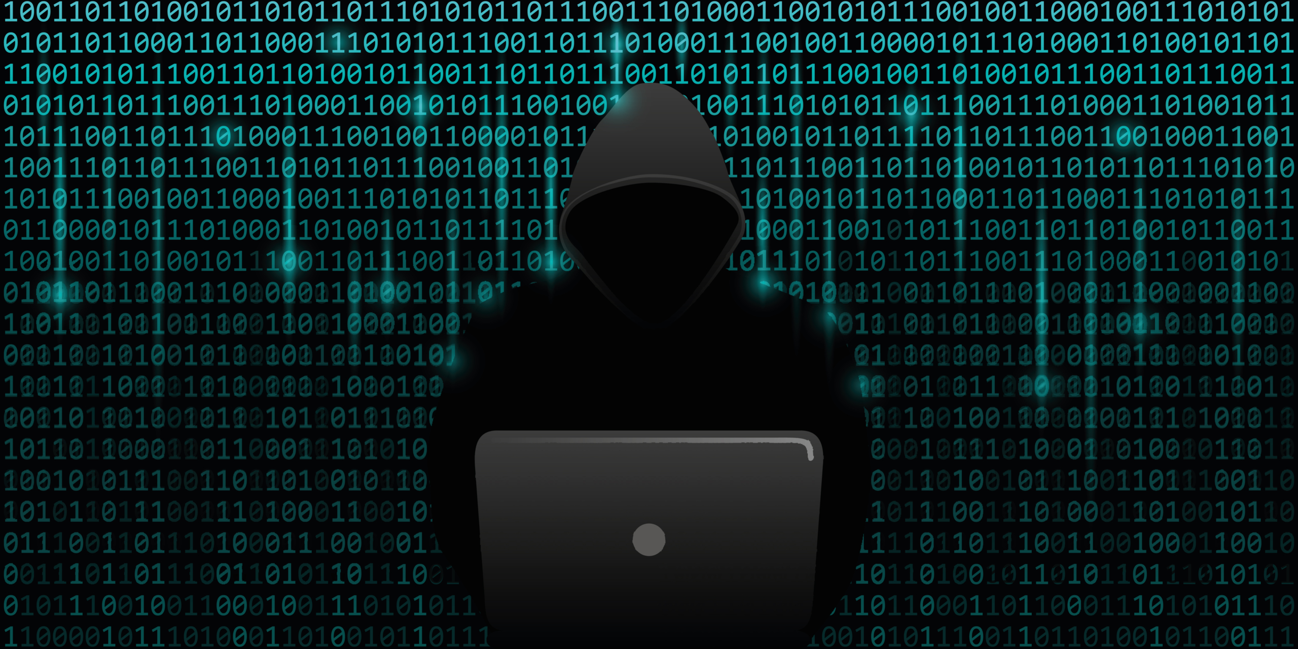 hacker an blue matrix binary code web background cyber crime